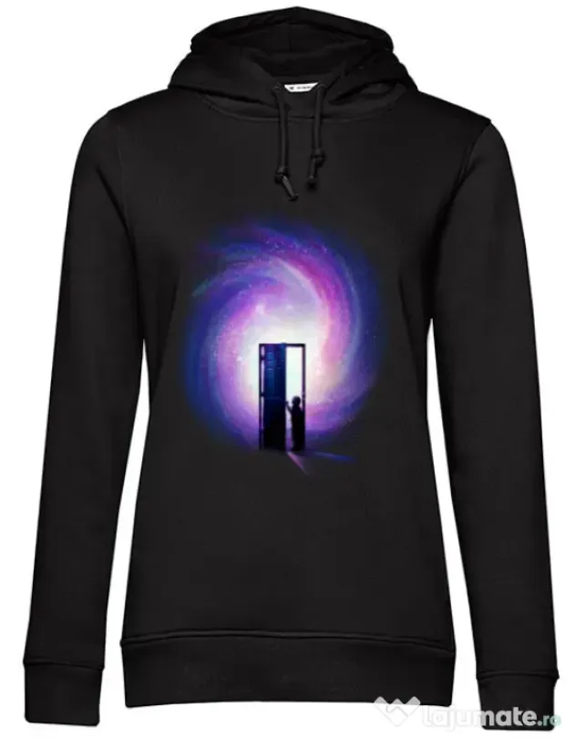 Hoodie dama cu gluga Doors to the future Negru