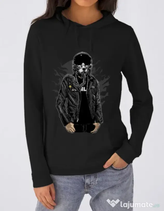 Hoodie dama cu gluga Sky fighter Negru