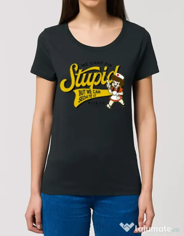 Tricou STANLEY STELLA dama Can\'t fix stupid Negru