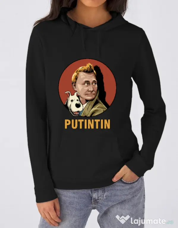 Hoodie dama cu gluga Putin Tin Negru