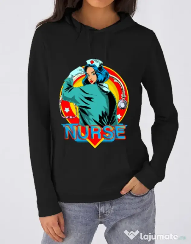 Hoodie dama cu gluga Strong nurse Negru