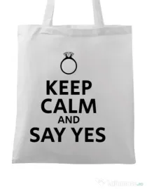 Sacosa personalizata Mireasa Say yes Alb