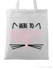 Sacosa personalizata Petrecerea burlacitelor Here to purrty Alb