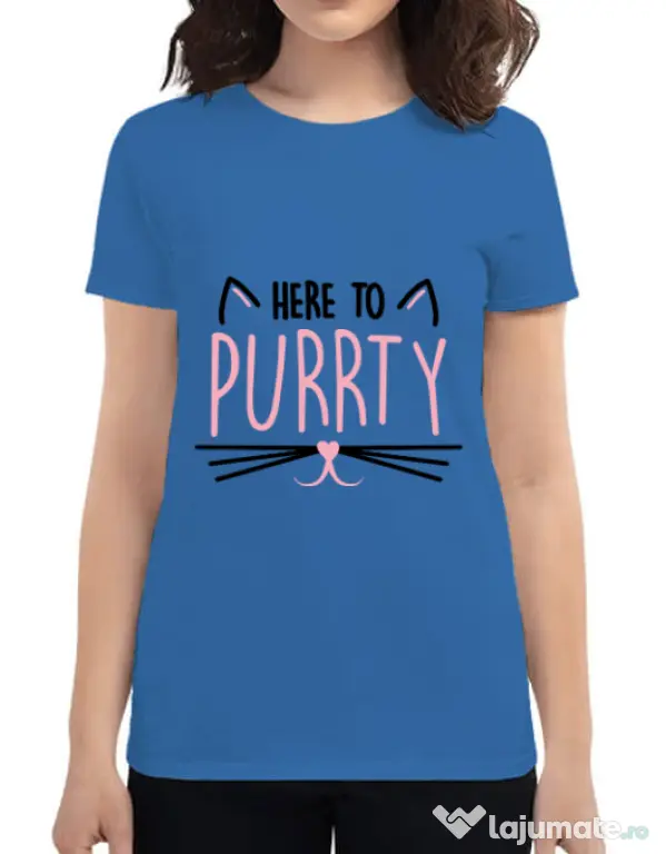 Tricou Petrecerea burlacitelor ADLER Here to purrty Albastru azuriu