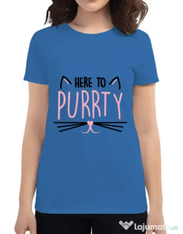 Tricou Petrecerea burlacitelor ADLER Here to purrty Albastru azuriu
