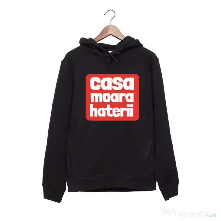 Hanorac personalizat negru unisex Casa moara haterii