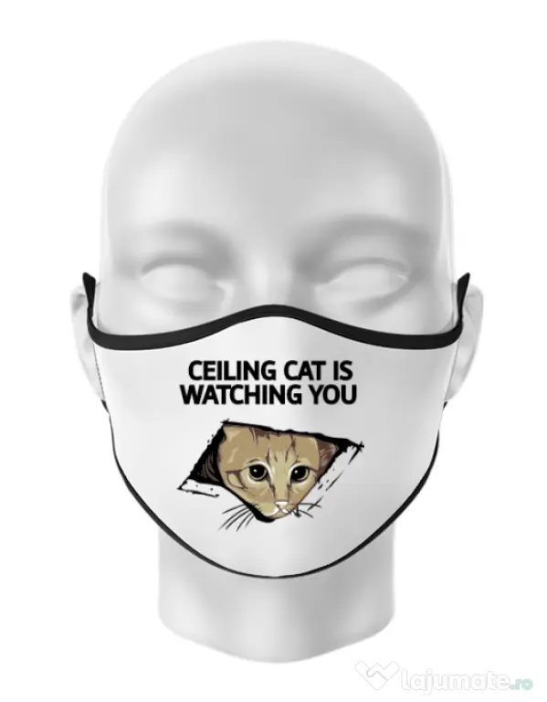 Masca personalizata reutilizabila Ceiling cat Alb