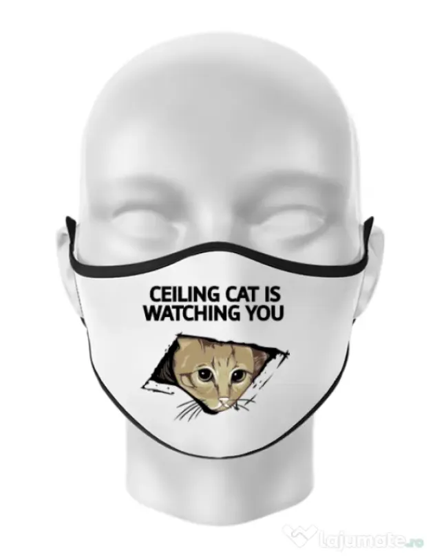 Masca personalizata reutilizabila Ceiling cat Alb