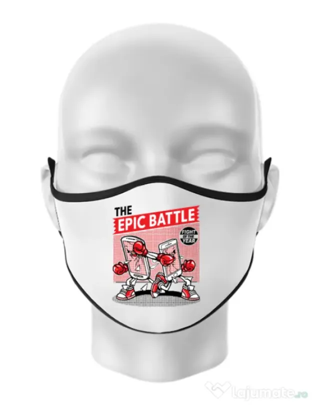 Masca personalizata reutilizabila Epic battle Alb