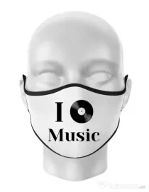 Masca personalizata reutilizabila I love music Alb