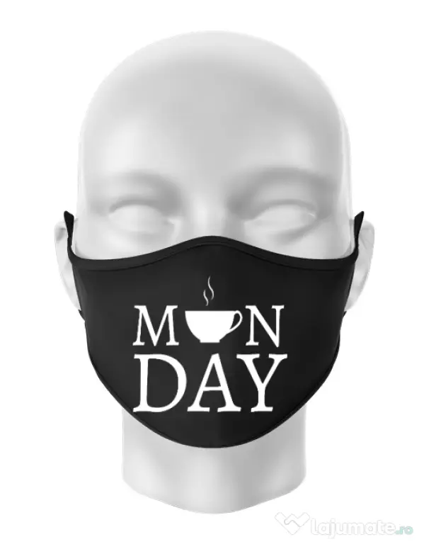 Masca personalizata reutilizabila Monday coffee Negru