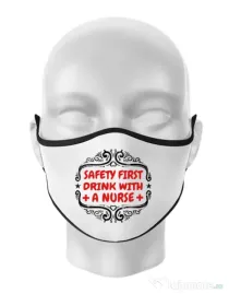 Masca personalizata reutilizabila Safety first drink with a nurse Alb