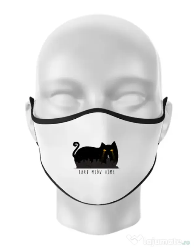 Masca personalizata reutilizabila Take Meow Home Alb
