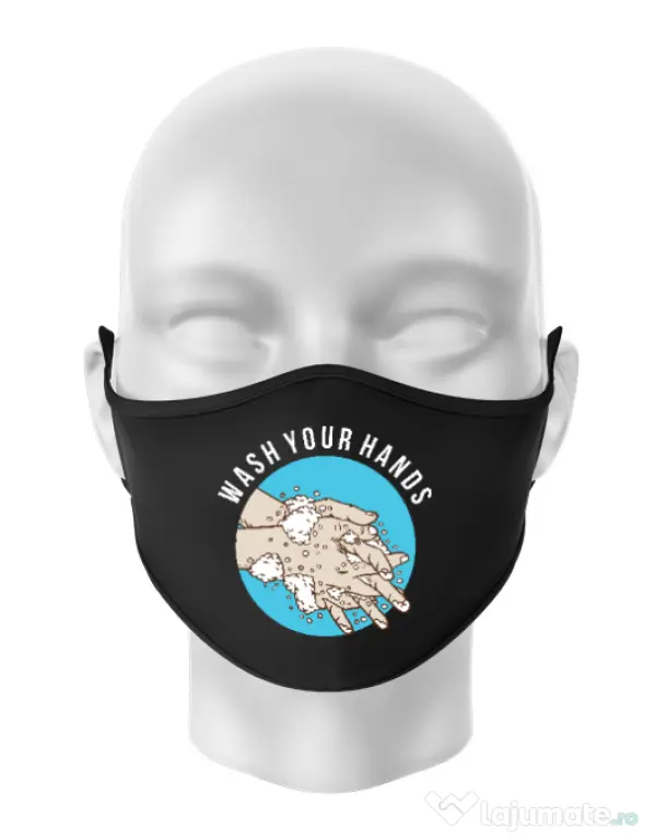 Masca personalizata reutilizabila Wash your hands 2 Negru