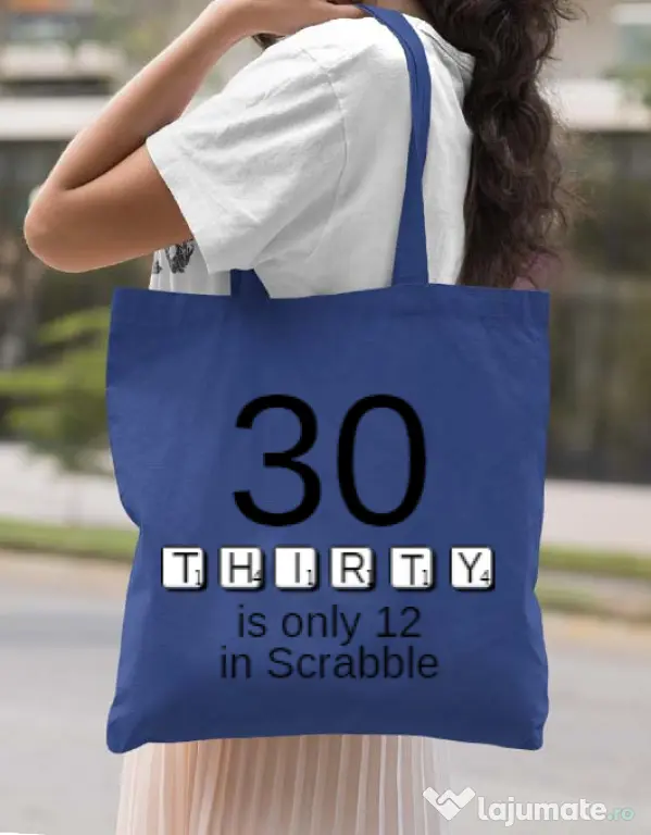 Sacosa din panza 30 in scrabble Albastru regal