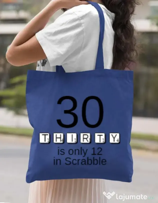 Sacosa din panza 30 in scrabble Albastru regal