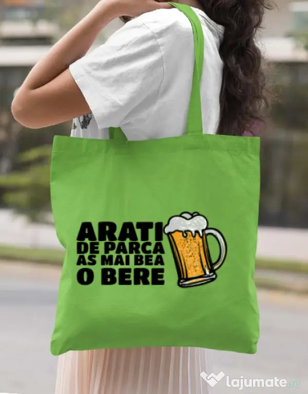 Sacosa din panza As mai bea o bere Verde mar