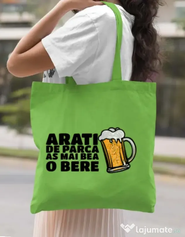 Sacosa din panza As mai bea o bere Verde mar