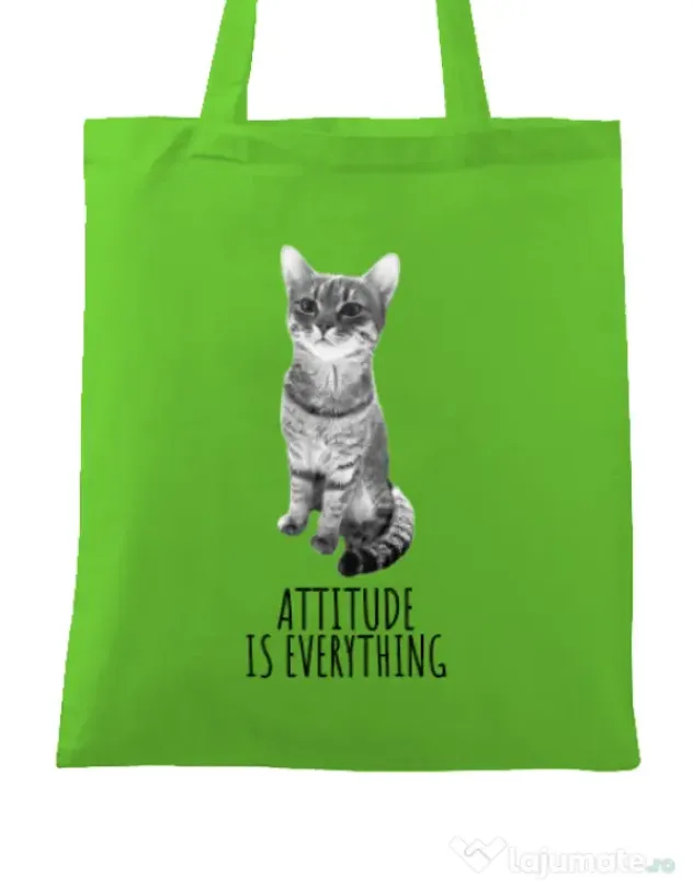 Sacosa din panza Attitude is everything Verde mar