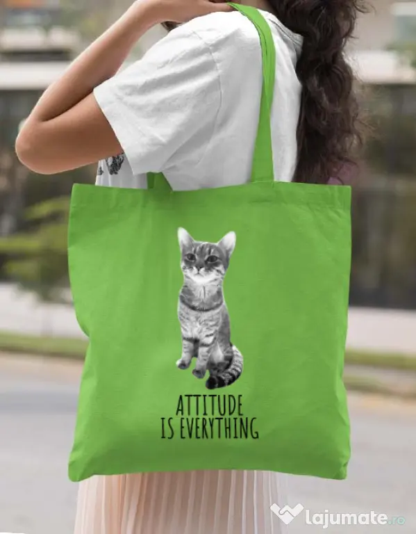 Sacosa din panza Attitude is everything Verde mar