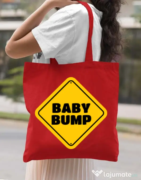 Sacosa din panza Baby bump Rosu