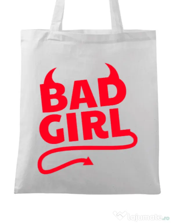Sacosa din panza Bad girl Alb