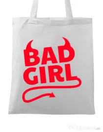 Sacosa din panza Bad girl Alb