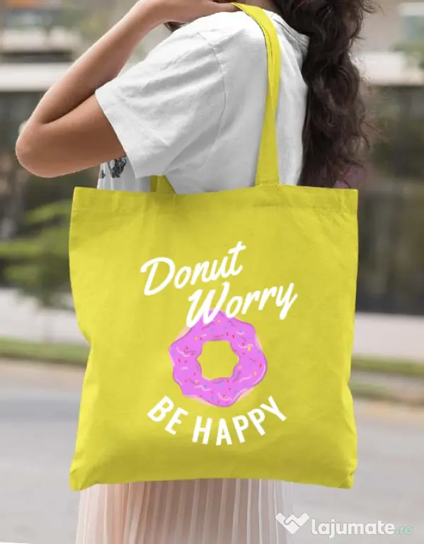 Sacosa din panza Be happy Galben