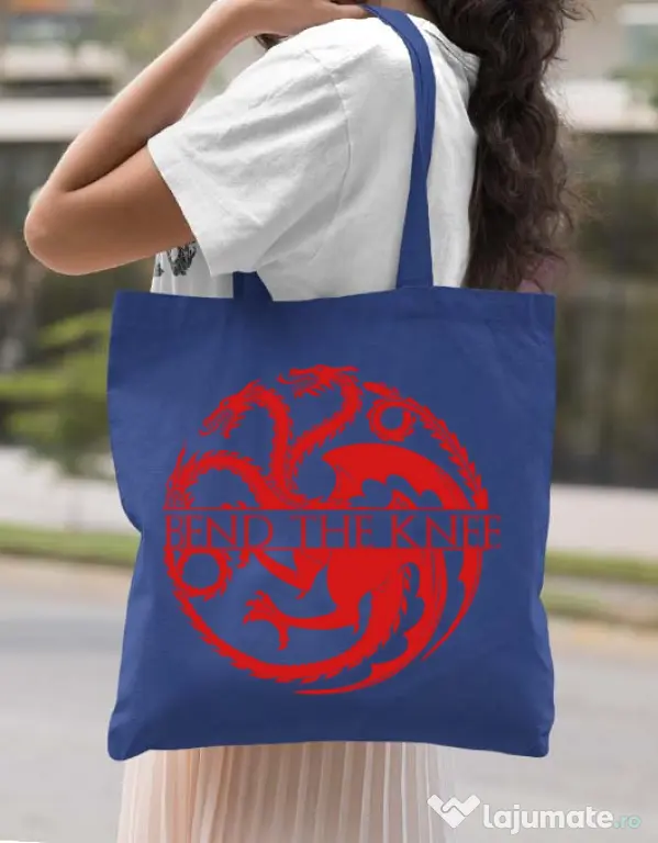 Sacosa din panza Bend the knee Albastru regal