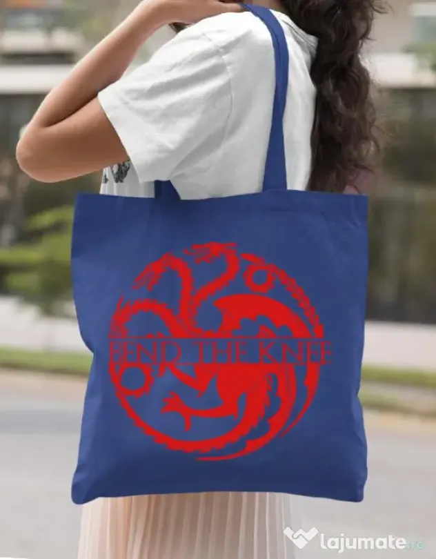 Sacosa din panza Bend the knee Albastru regal