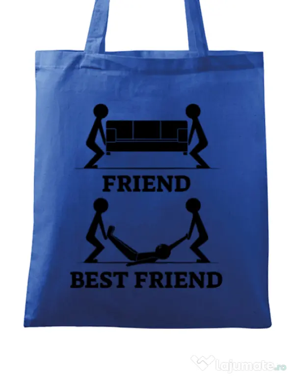 Sacosa din panza Best friend Albastru regal