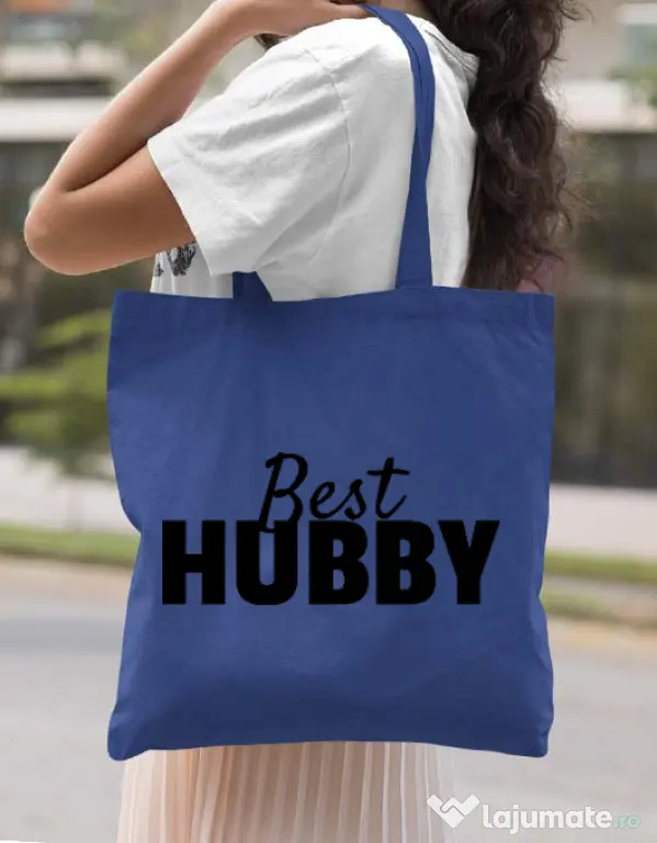 Sacosa din panza Best hubby Albastru regal