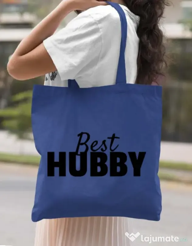 Sacosa din panza Best hubby Albastru regal