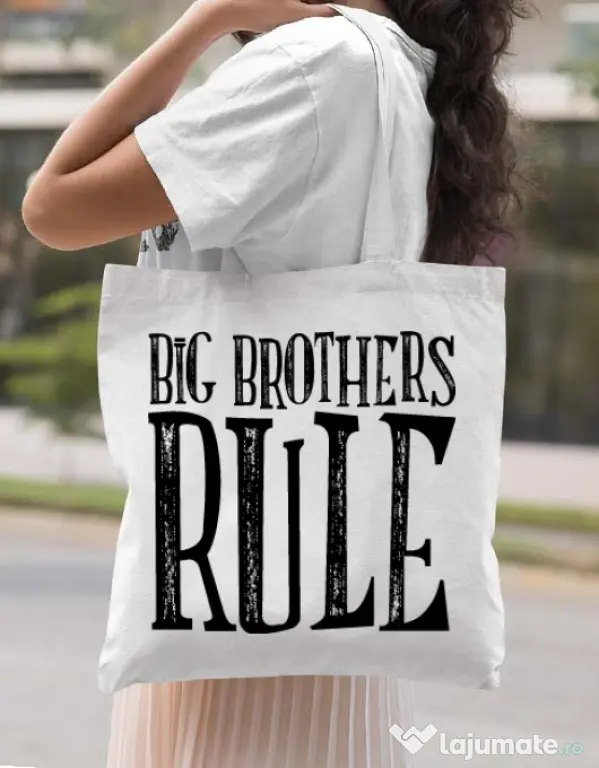 Sacosa din panza Big brothers rule Alb