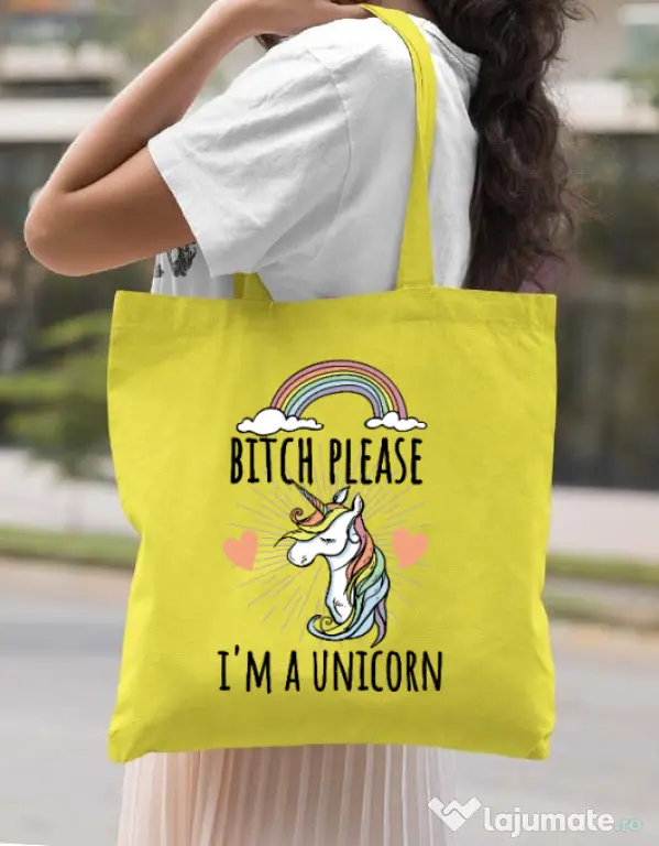 Sacosa din panza Bitch Please Galben