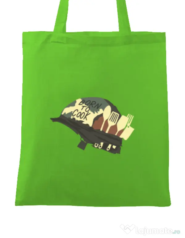 Sacosa din panza Born To Cook Verde mar