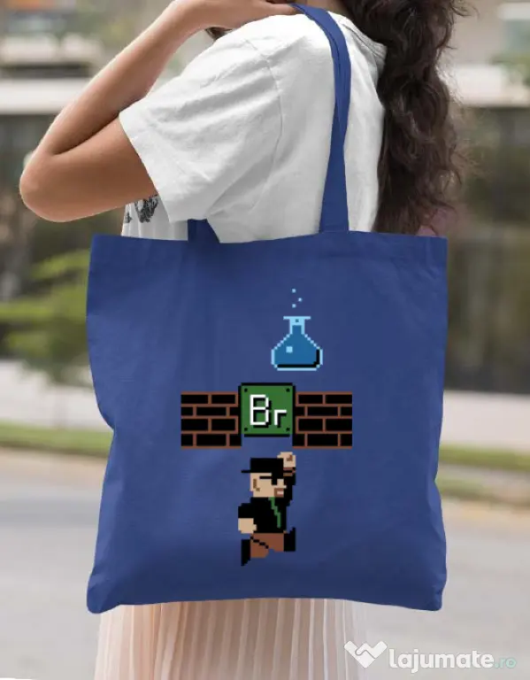 Sacosa din panza Breaking Mario Albastru regal