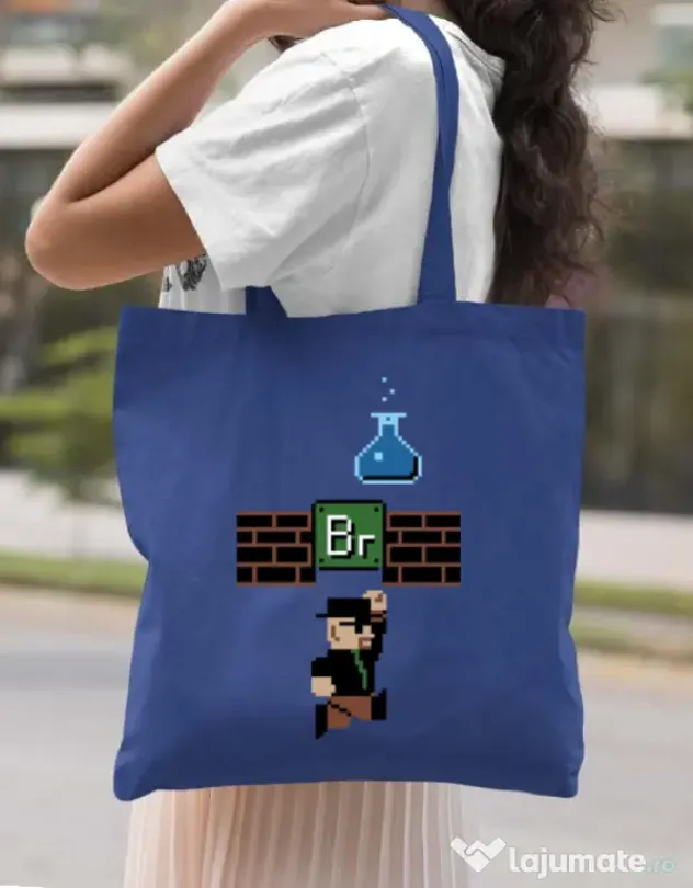 Sacosa din panza Breaking Mario Albastru regal
