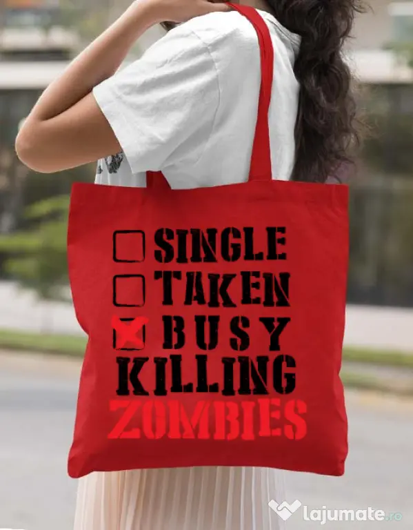 Sacosa din panza Busy killing zombies Rosu
