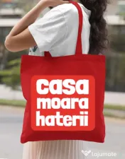 Sacosa din panza Casa moara haterii Rosu