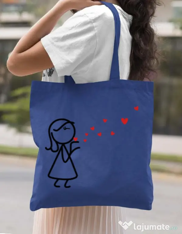 Sacosa din panza Catching love 2 Albastru regal