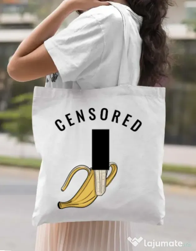 Sacosa din panza Censored Alb