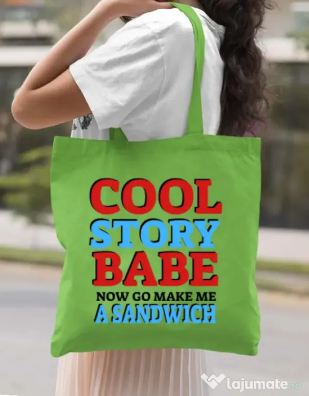 Sacosa din panza Cool story babe Verde mar
