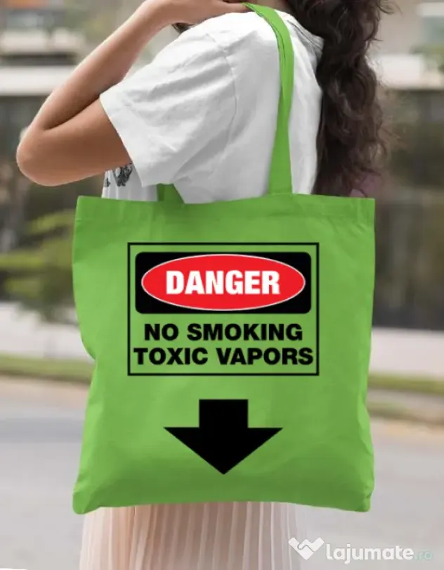 Sacosa din panza Danger No Smoking Verde mar