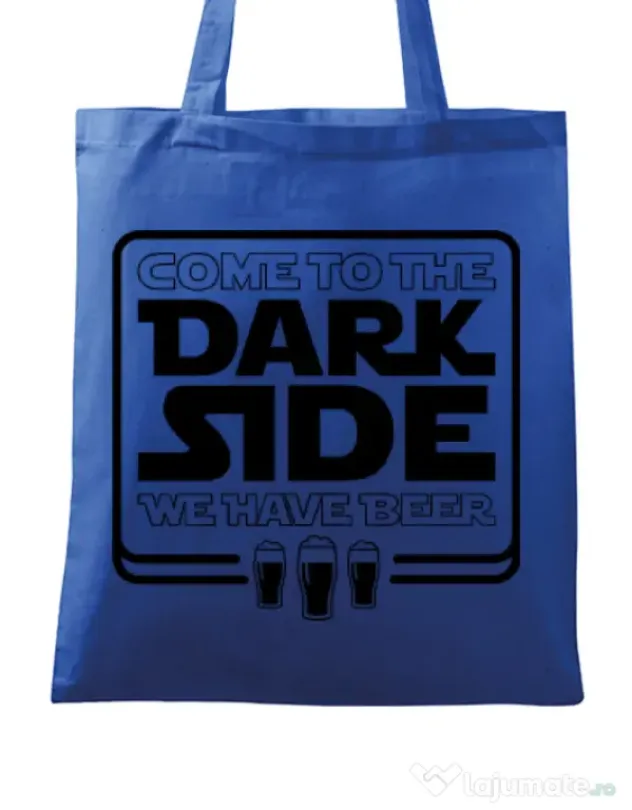 Sacosa din panza Dark side with beer Albastru regal