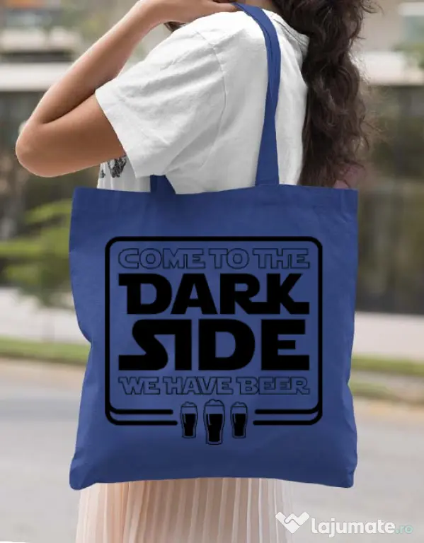 Sacosa din panza Dark side with beer Albastru regal