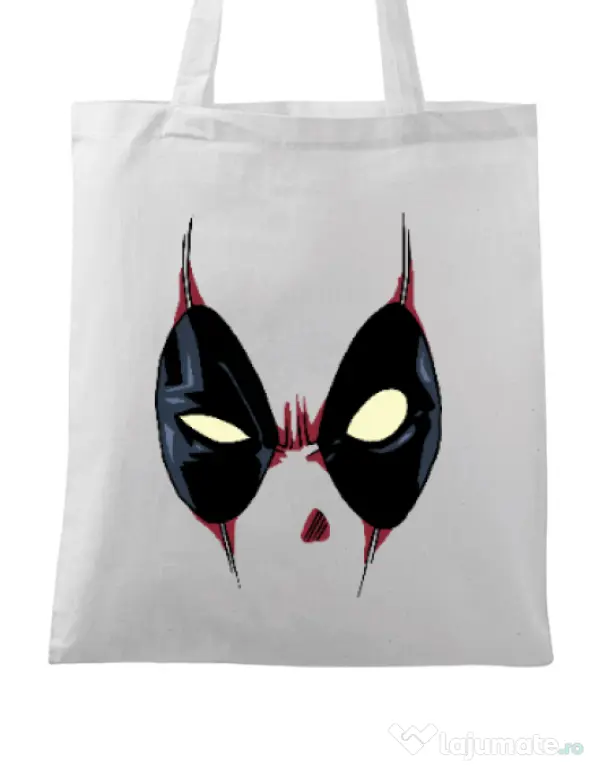 Sacosa din panza Deadpool mask Alb