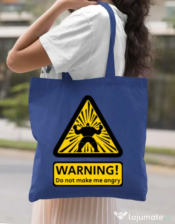 Sacosa din panza Do not make me angry Albastru regal