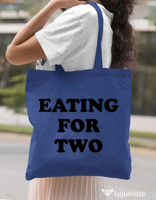 Sacosa din panza Eating for two Albastru regal