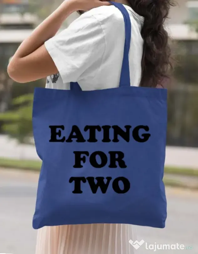 Sacosa din panza Eating for two Albastru regal